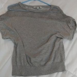 Gray ribbed bottom mesh see-through top